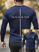 🔥Buy 3 Get 15% Off🔥Men's Retro Faith Cross "Faith Over Fear" Print Crew Neck T-Shirt