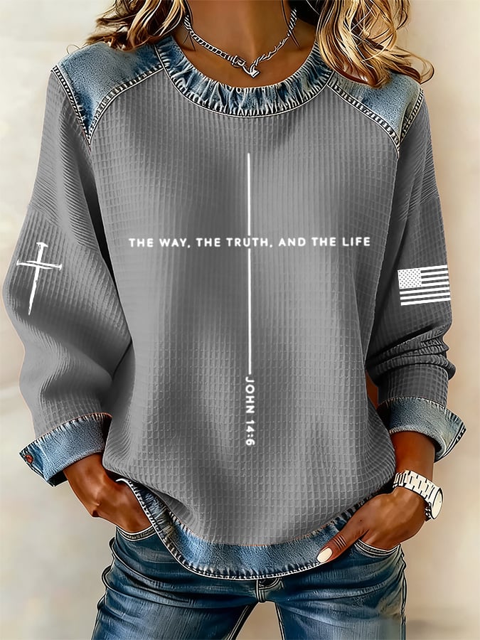 Women's Jesus The Way The Truth The Life Cross Print Casual Sweatshirt