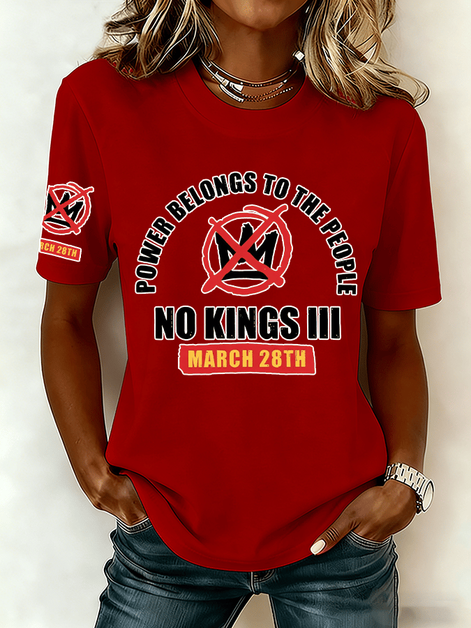 🔥Buy 3 Get 15% Off🔥Women's "POWER BELONGS TO THE PEOPLE NO KINGS MARCH 28TH" Printed Retro Short-Sleeve T-Shirt
