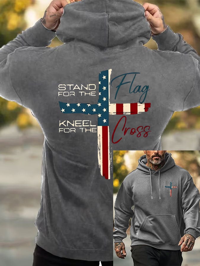 🔥Buy 3 Get 15% Off🔥Men's Stand For The Flag Kneel For The Cross Printed Casual Hoodie