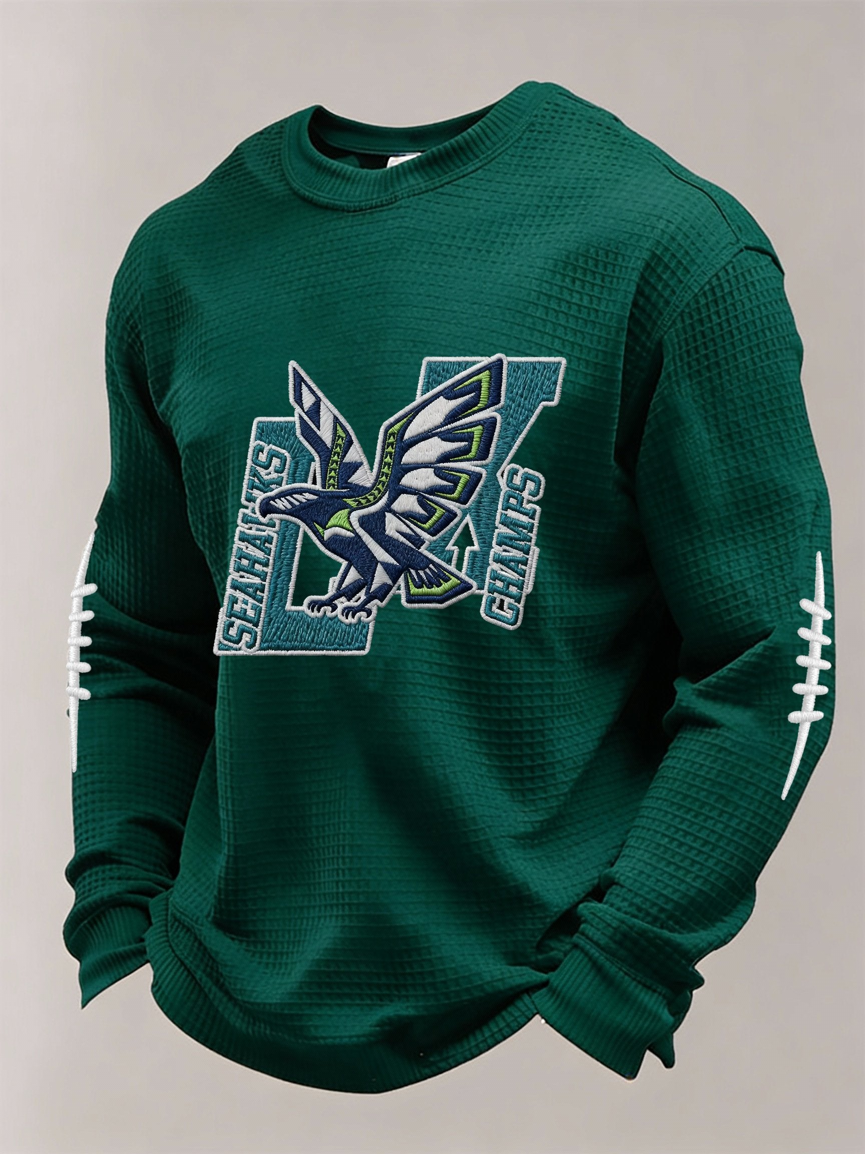 Men’s Football Graphic Waffle Knit Long Sleeve Crewneck T-Shirt