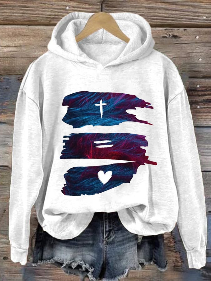 Retro Christmas Faith Cross Love Print Hoodie