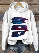 Retro Christmas Faith Cross Love Print Hoodie