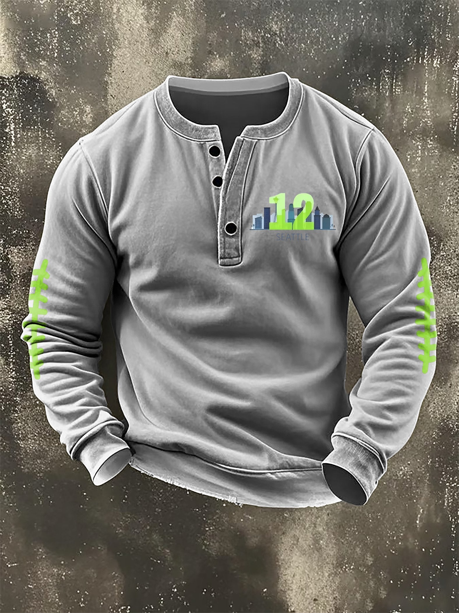 Men's Retro Rugby Design Henley Neck Sweatshirt