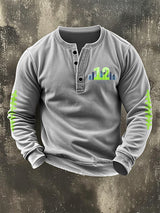 Men's Retro Rugby Design Henley Neck Sweatshirt