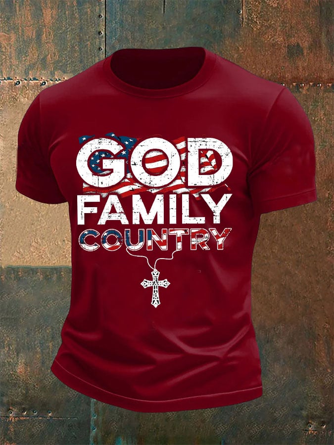 Men's God Family Country Printed Short-Sleeved T-Shirt