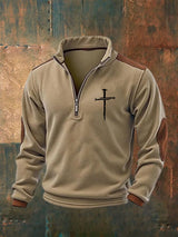 🔥Buy 3 Get 15% Off🔥Men's Classic Faith Cross Print Zipper Stand Collar Sweatshirt