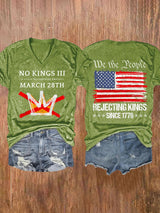 🔥Buy 3 Get 15% Off🔥V-Neck Retro No Kings III 50 State Nationwide Protest March 28th Rejecting Kings Since 1776 Print T-Shirt