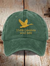 Unisex casual Stupid Canadian wolf bird washed cotton hat