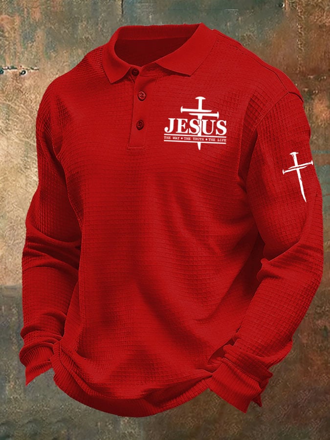 Men's Jesus The Way The Truth The Life Print Casual Waffle Shirt