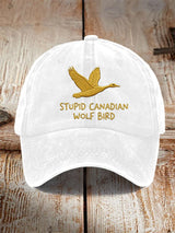 Unisex casual Stupid Canadian wolf bird washed cotton hat
