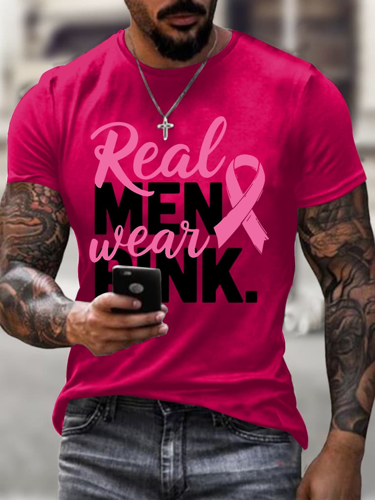 Men'S Casual Breast Cancer Print T-Shirt