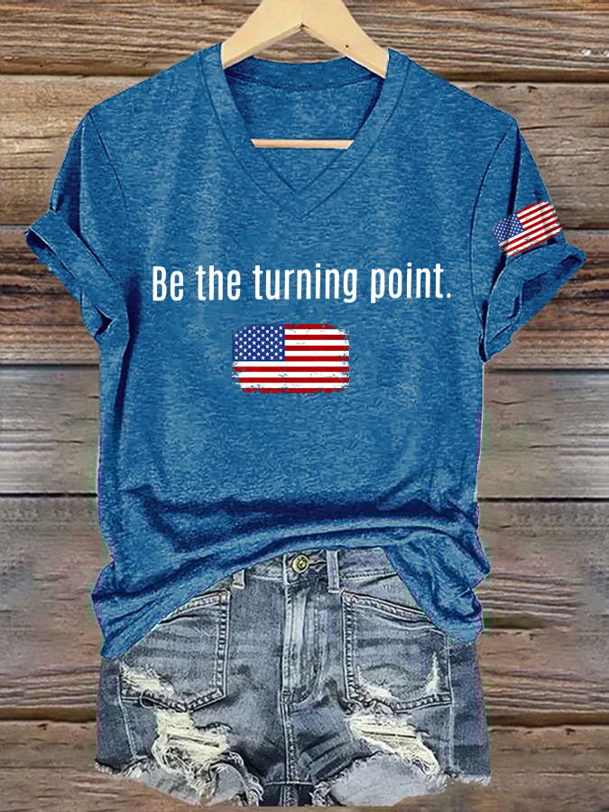 V-Neck Retro Be The Turning Print T-Shirt