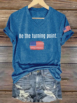 V-Neck Retro Be The Turning Print T-Shirt