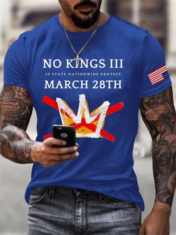 🔥Buy 3 Get 15% Off🔥Men's Retro No Kings III 50 State Nationwide Protest March 28th Print T-Shirt