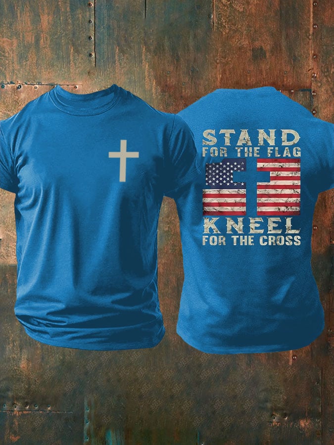 Men's Stand For The Flag Kneel For The Cross Print T-Shirt