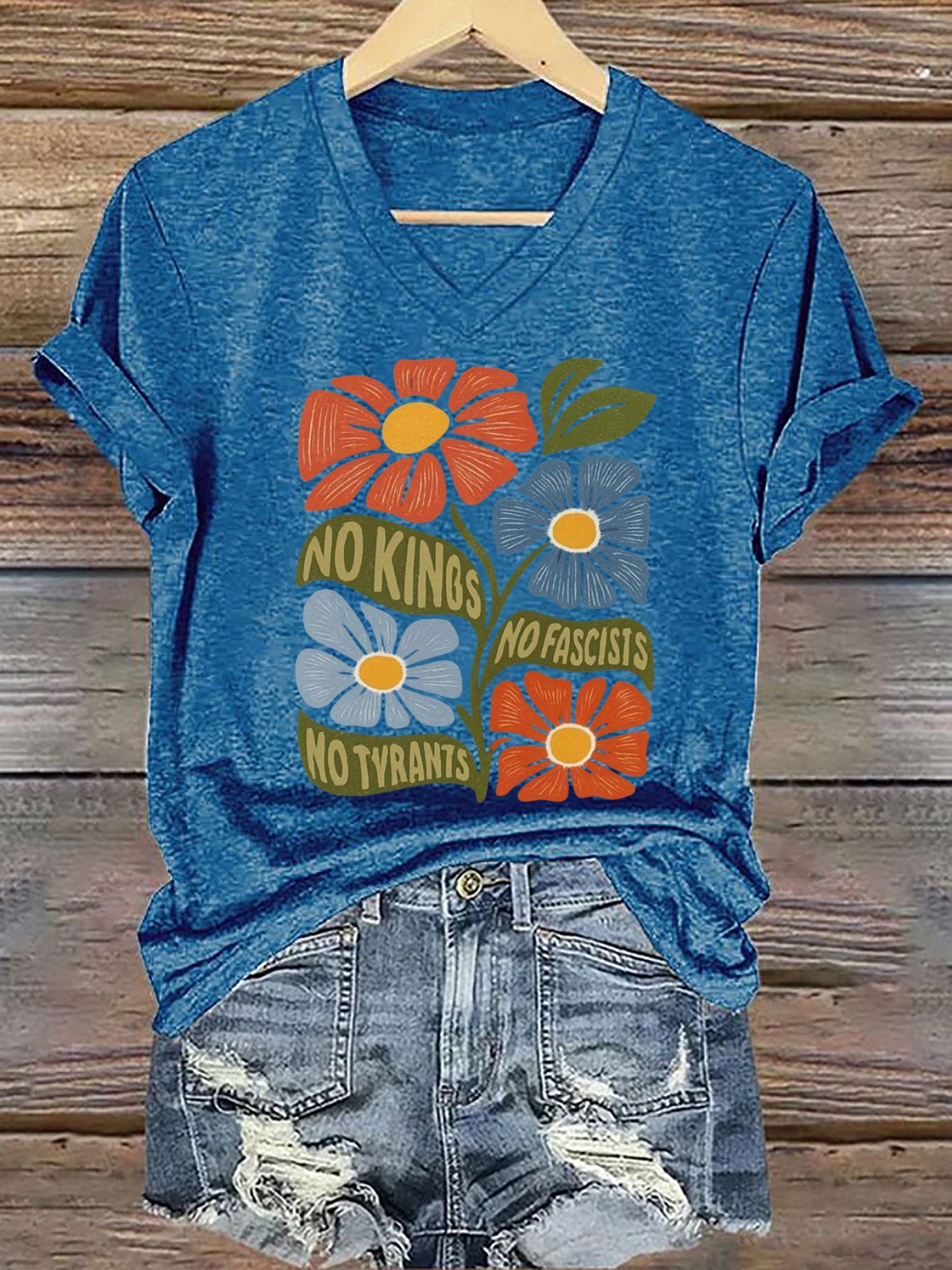 🔥Buy 3 Get 15% Off🔥Women's No Kings No Fascists No Tyrants No Nazis Print T-shirt