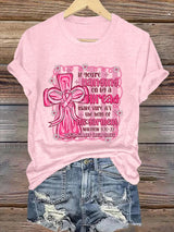 Retro Breast Cancer Awareness Faith Cross Pink Ribbon If You’Re Hanging On By A Thread Make Sure It’s The Hem Of His Garment Matthew 9:20-22 Print T-Shirt