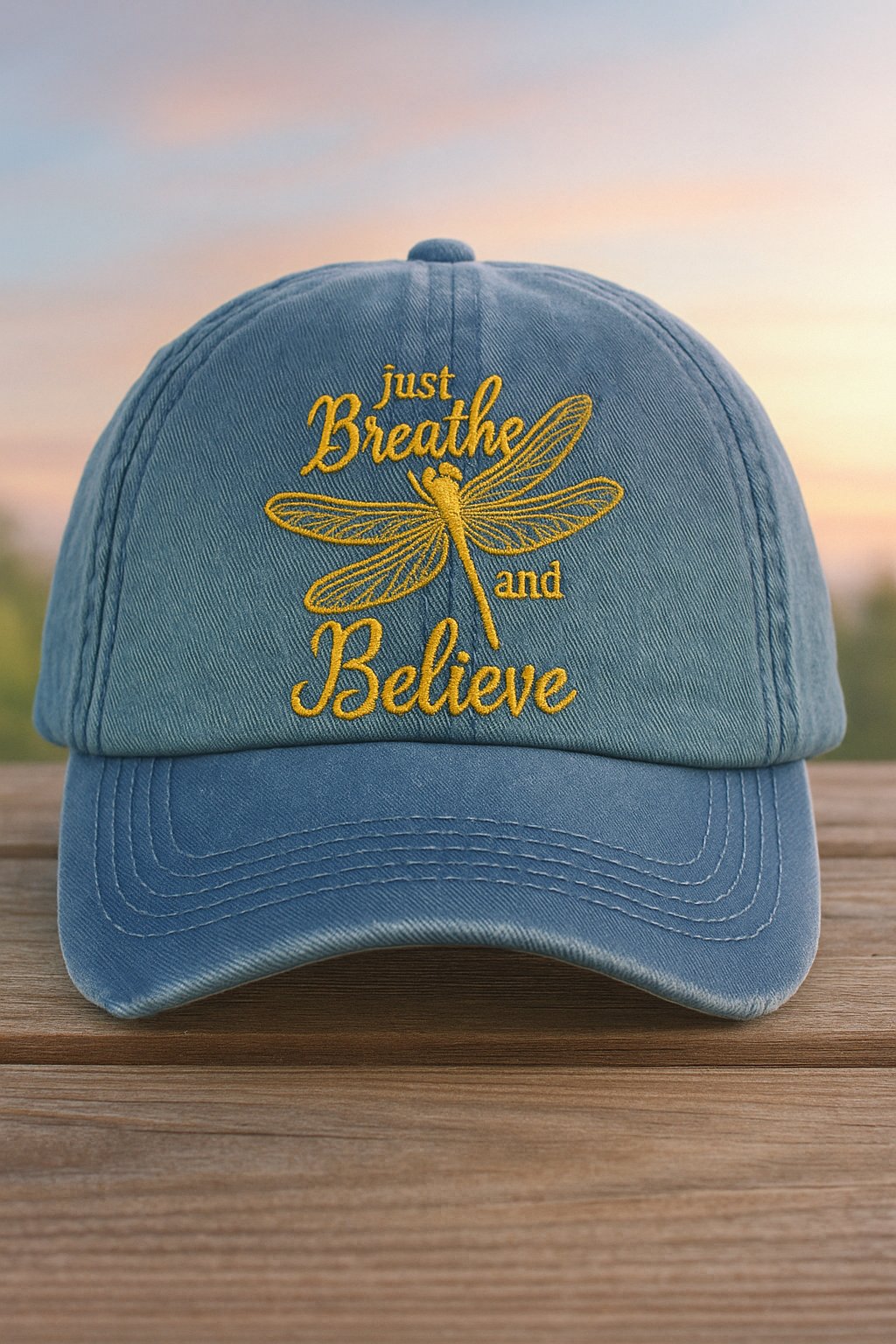 Just Breath Dragonfly Embroidered Print Hat