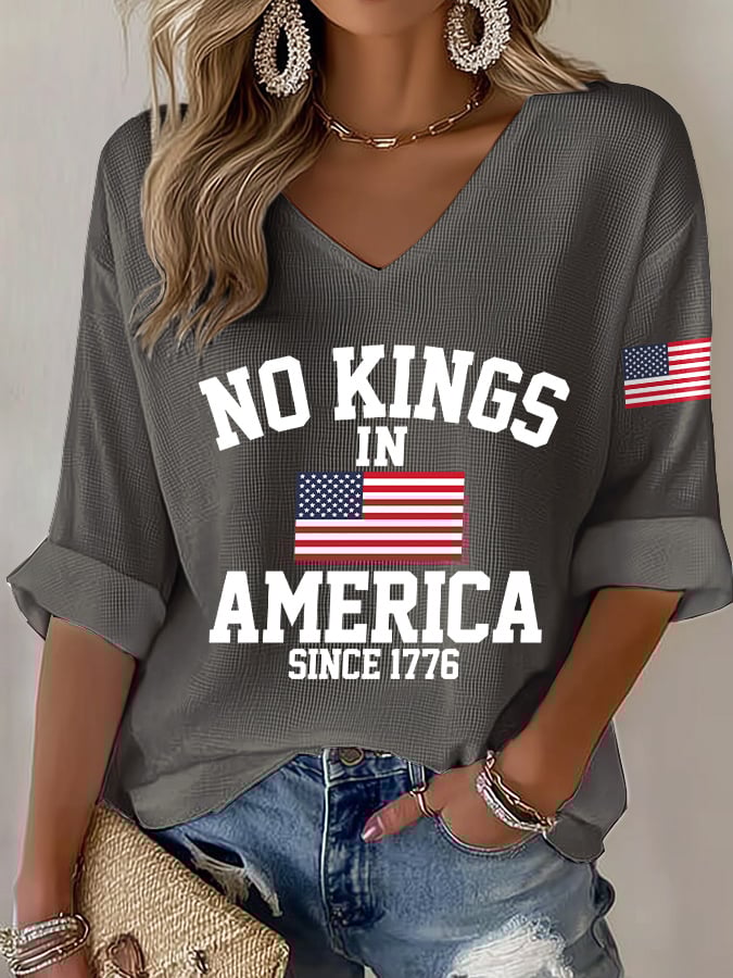 🔥Buy 3 Get 15% Off🔥V-Neck Retro No Kings In America Since 1776 Print T-Shirt