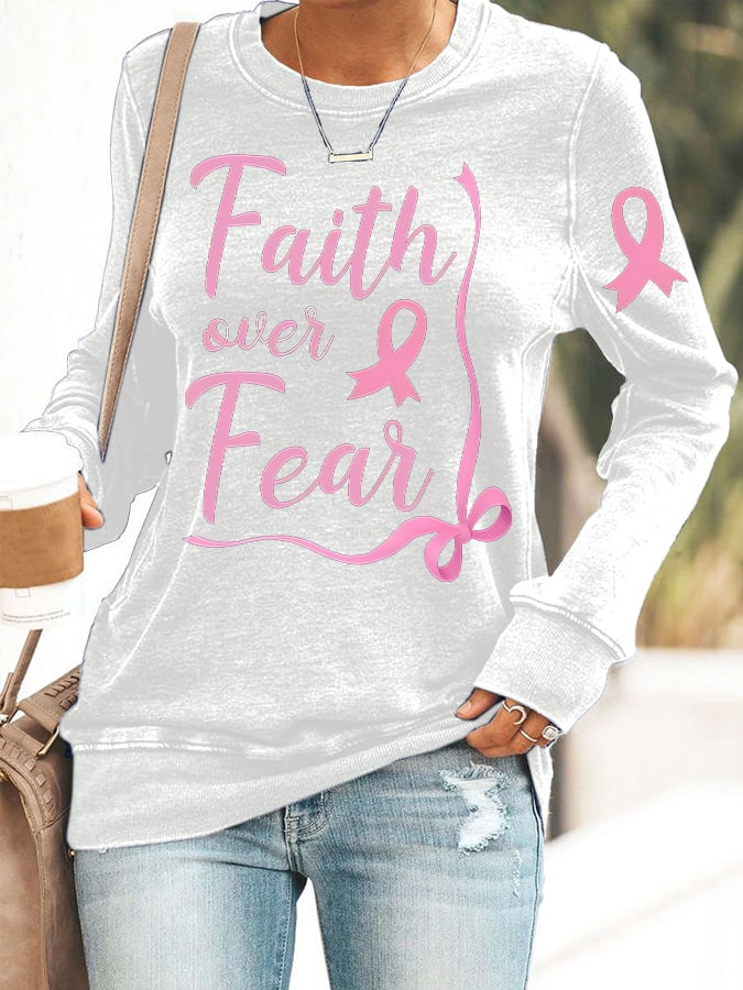 Women's Faith Breast Cancer Awareness Print Sweatshirt