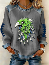 Women's Football Print Waffle Sweatshirt