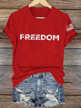 Women's Freedom American Flag Print Casual T-shirt