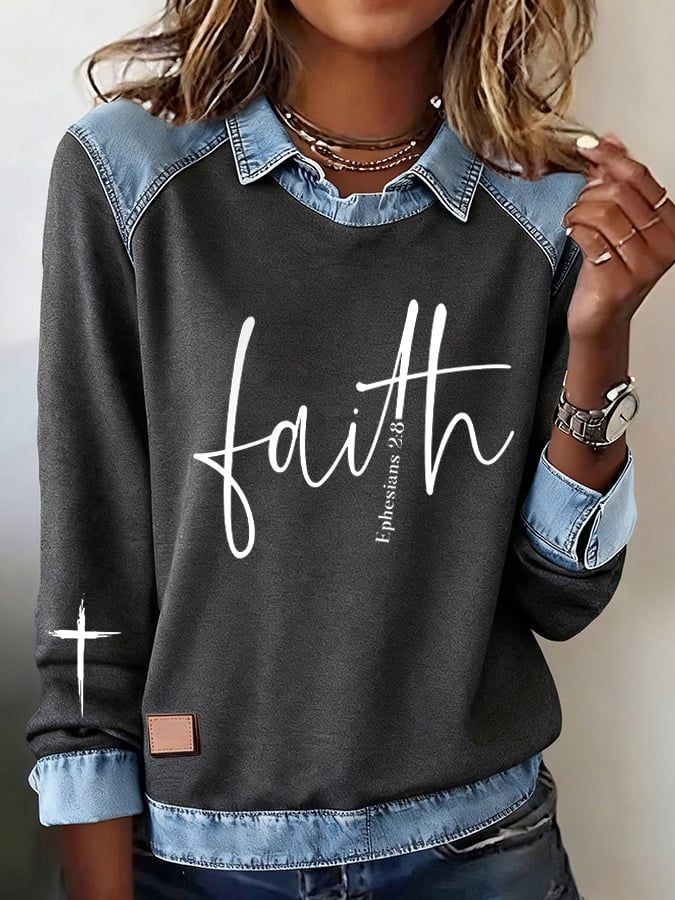 Women's Faith Cross Print Sweatshirt