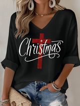 Women's Christmas Faith Print Waffle Long Sleeve T-Shirt