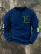 Men's Retro Rugby Design Henley Neck Sweatshirt