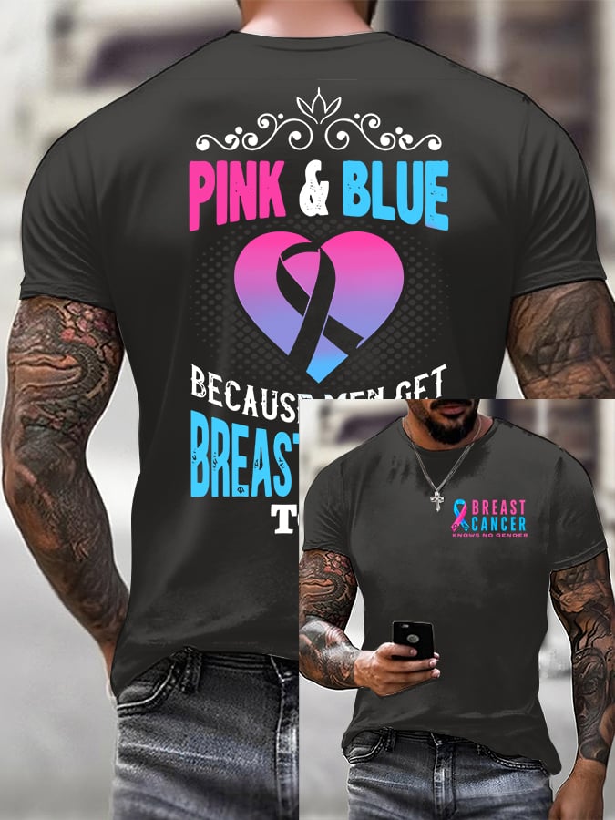 Men'S Casual Breast Cancer Print T-Shirt