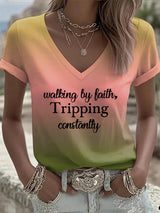 Women's Walking By Faith Tripping Constantly Print T-Shirt