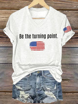 V-Neck Retro Be The Turning Print T-Shirt