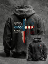 Men's Stand For The Flag Kneel For The Cross Printed Casual Hoodie