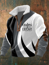 Men's Vintage Faith Design Printed Knit Fabric Zipper Fur Collar Long Sleeve Sweatshirt