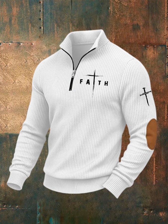 Men's Faith Cross Print Zip-Up Sweatshirt