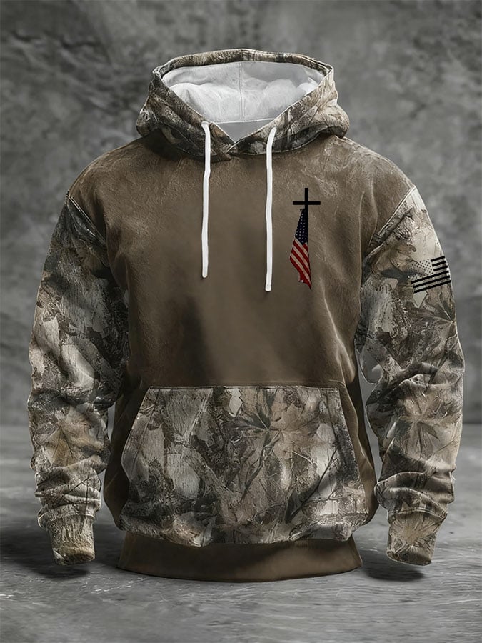 Men's Casual Retro Print Long Sleeve Hooded Sweatshirt