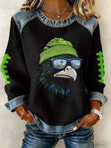 Women's rugby print long-sleeved sweatshirt