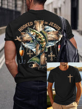 Men's Vintage Faith Attracted by Jesus Fishing Print T-Shirt
