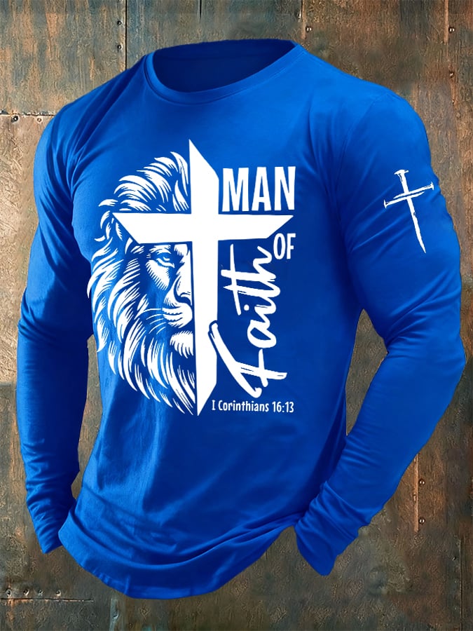 🔥Buy 3 Get 15% Off🔥Men's casual long-sleeved MAN OF Faith printed long-sleeved T-shirt