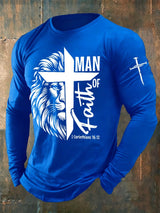 🔥Buy 3 Get 15% Off🔥Men's casual long-sleeved MAN OF Faith printed long-sleeved T-shirt