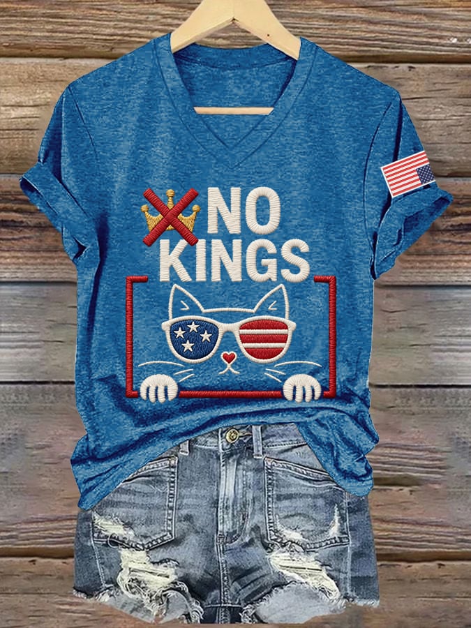 🔥Buy 3 Get 15% Off🔥Women's No Kings Print V Neck T-shirt