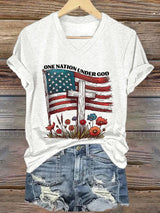 Women's Casual Faith Graphic Print V-Neck Short Sleeve T-Shirt