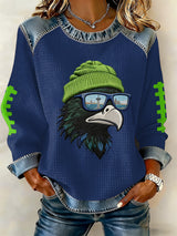 Women's rugby print long-sleeved sweatshirt