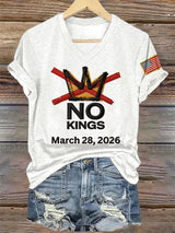 🔥Buy 3 Get 15% Off🔥V-Neck Retro No Kings Day March 28 2026 Print T-Shirt