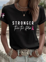 Women's Stronger Than The Storm Breast Cancer Awareness Print Casual T-shirt