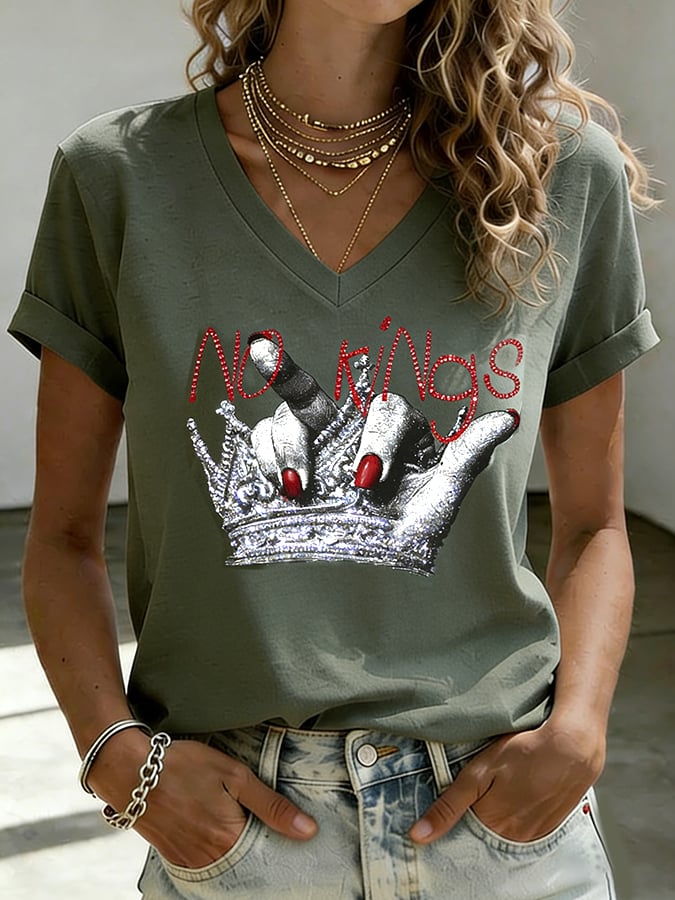 Women's With No King Pattern Print Retro T-Shirt