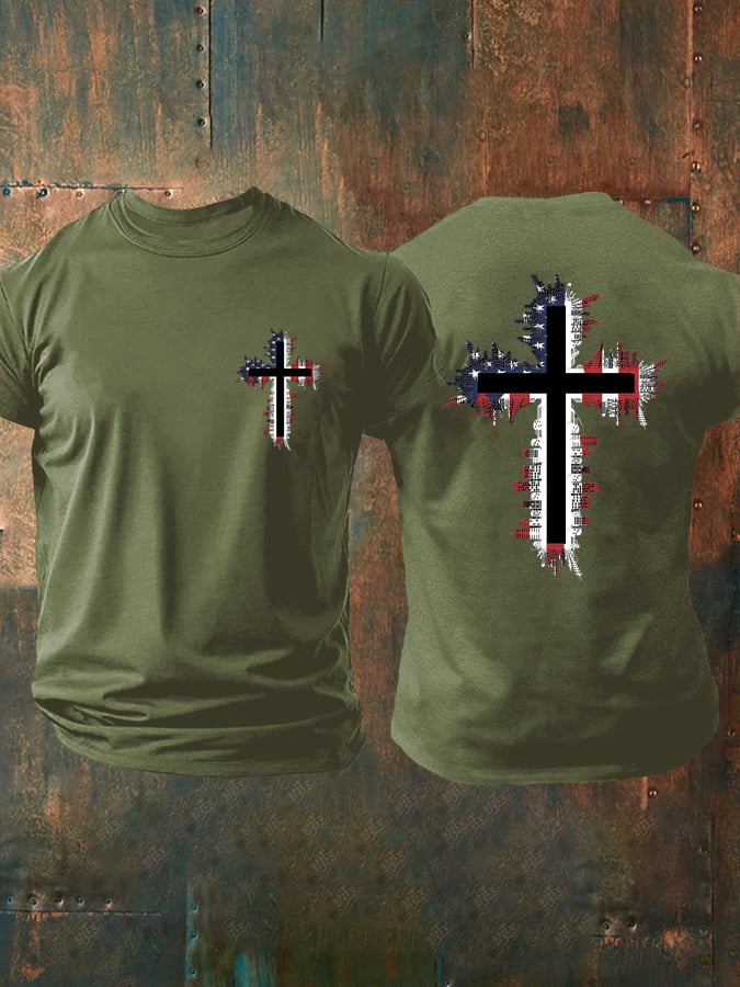 Men's Casual Flag Cross Faith T-Shirt