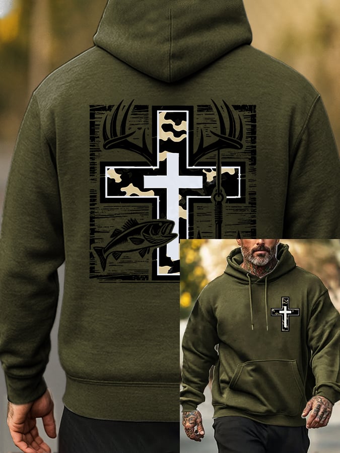 🔥Buy 3 Get 15% Off🔥Men's Retro Faith Fishing Hunting Print Hoodie