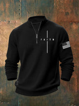 Men's Faith Print Zip Collar Waffle Sweatshirt